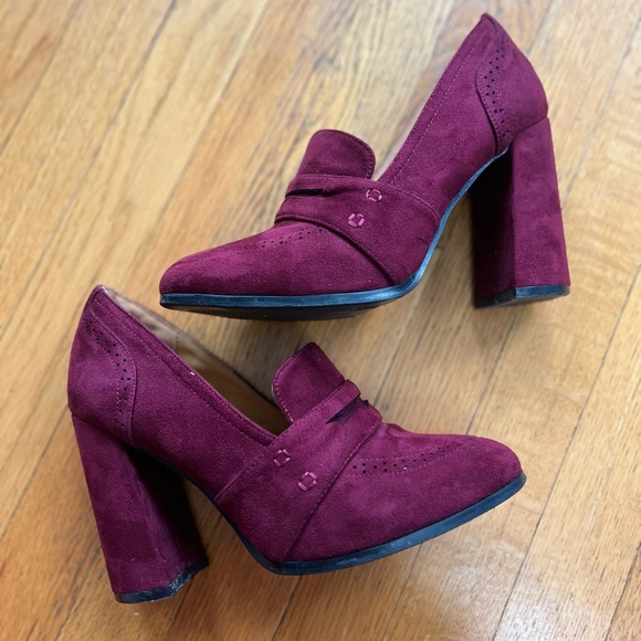 Vintage style ModCloth NYLA Oxford preppy block heels burgundy - Picture 4 of 15
